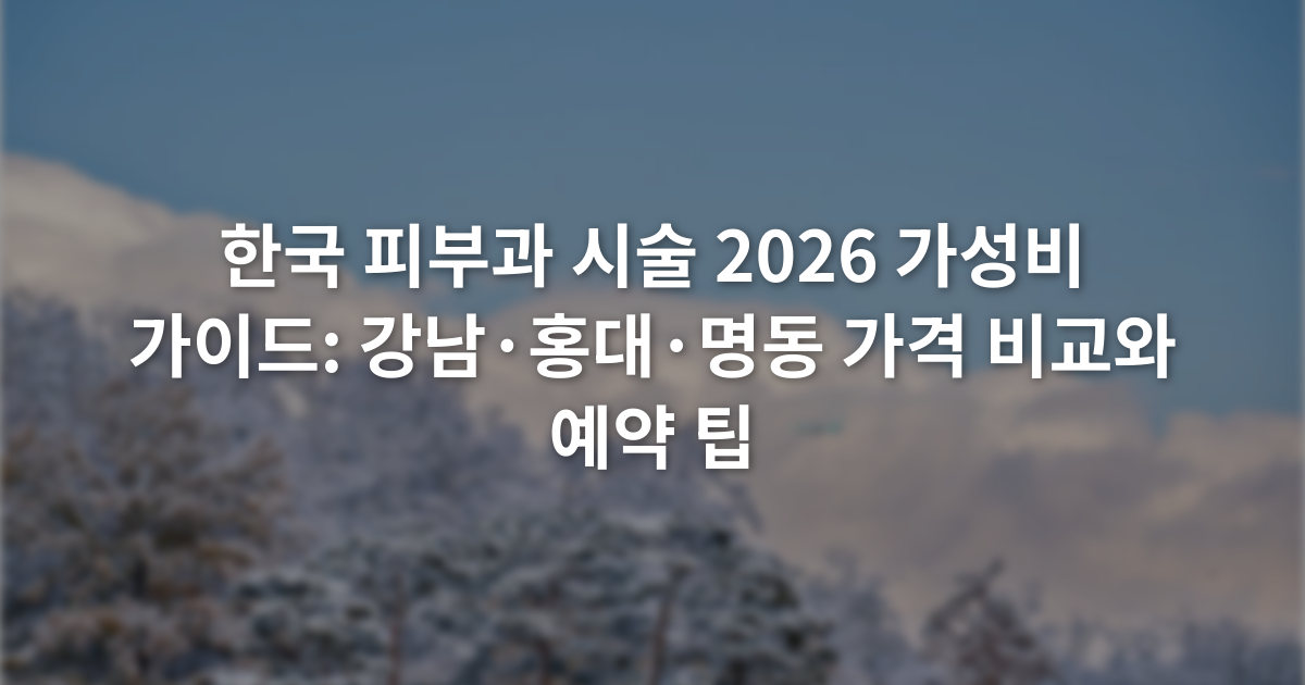 한국 피부과 시술 2026 가성비 가이드: 강남·홍대·명동 가격 비교와 예약 팁