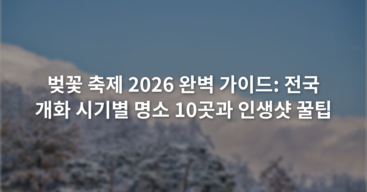 벚꽃 축제 2026 완벽 가이드: 전국 개화 시기별 명소 10곳과 인생샷 꿀팁