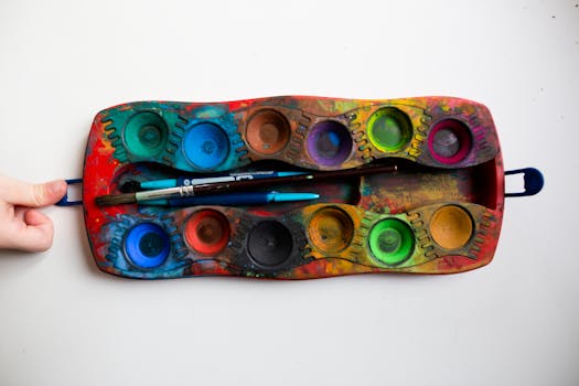 수채화 여행 저널 휴대용 도구 세트 팔레트와 붓 구성