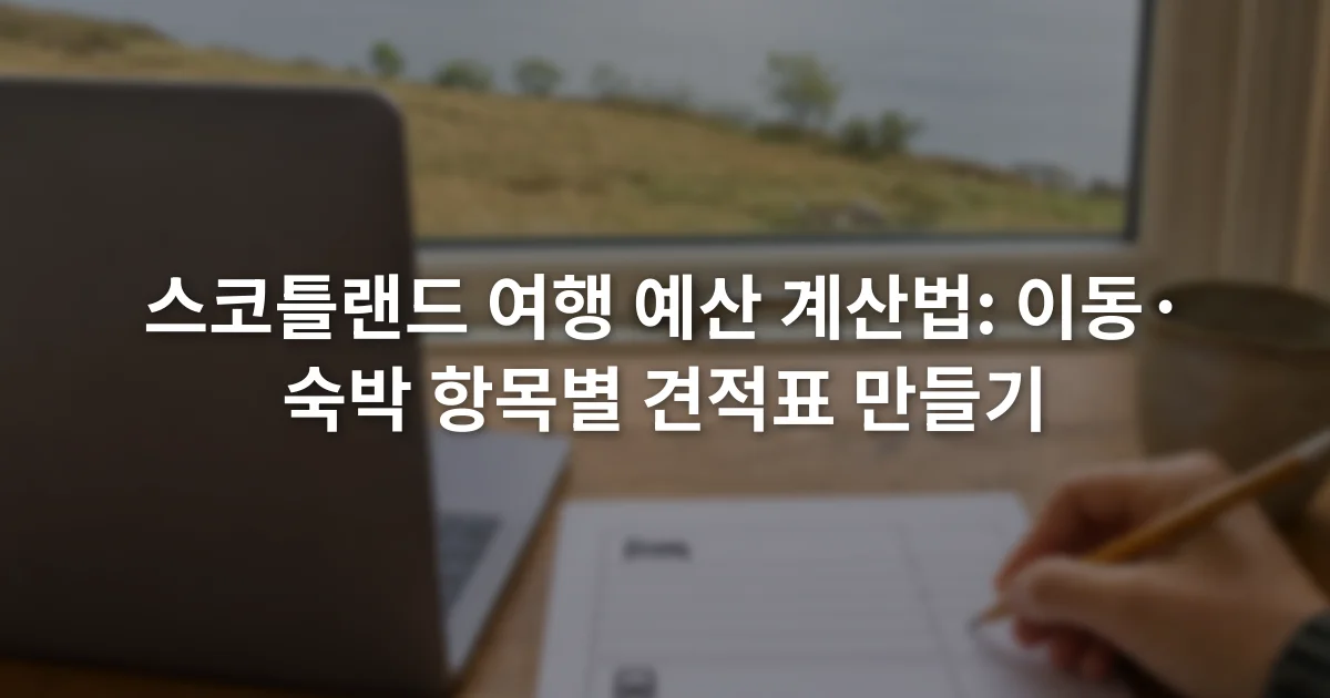 노트북 옆 여행 예산표에 숙박비와 교통비 항목을 적는 장면