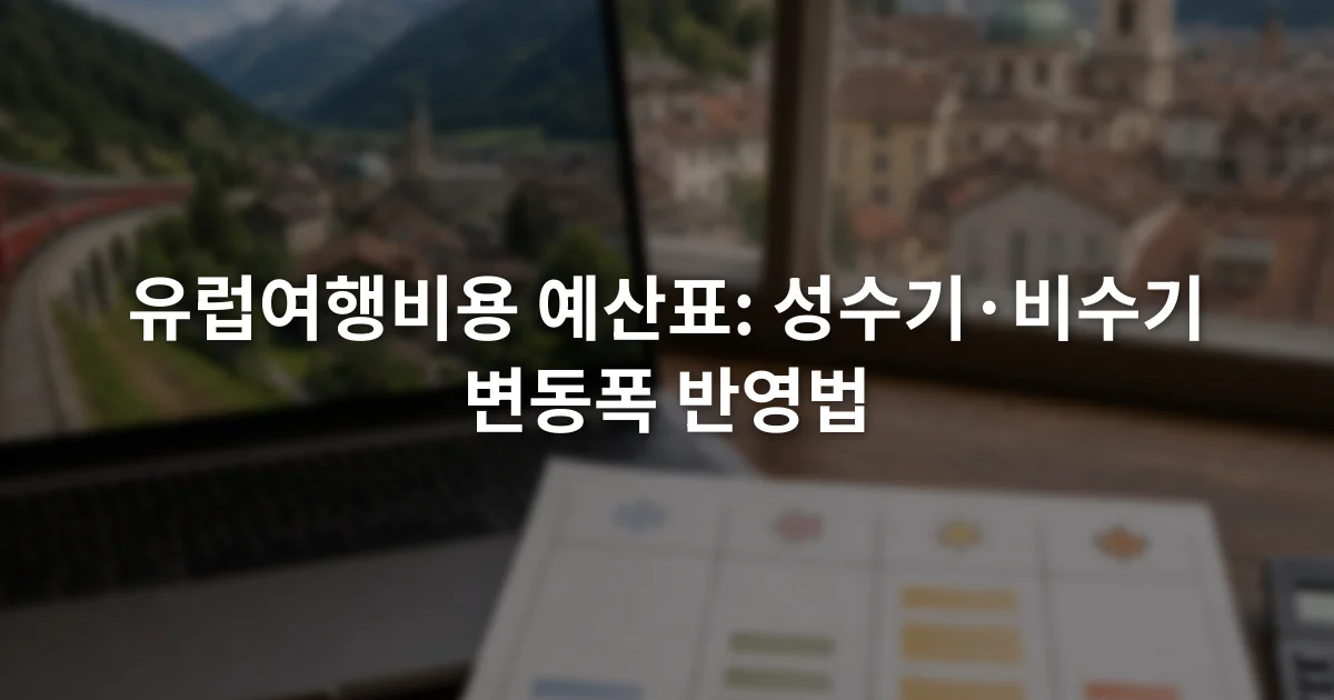 노트북의 여행 견적 화면 옆에서 계절별 예산 범위를 작성하는 표와 계산기