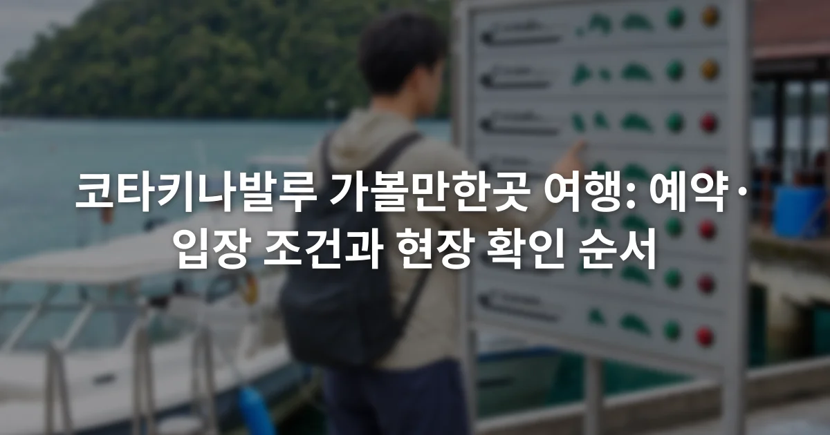 선착장 안내판 앞에서 보트 운항 정보를 확인하는 여행자