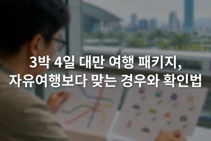 대만 공항철도 노선도와 패키지 포함 항목표를 나란히 살펴보는 여행자