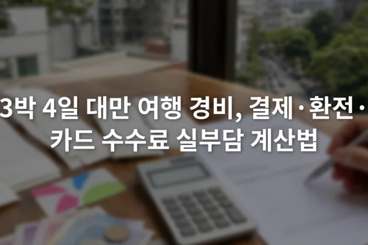 대만달러 영수증과 교통카드, 카드 명세서를 펼쳐 놓고 항목별 비용을 계산하는 장면