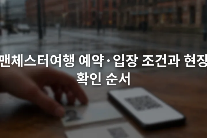 휴대전화의 전자 입장권과 신분증, 기차표를 테이블 위에서 확인하는 장면