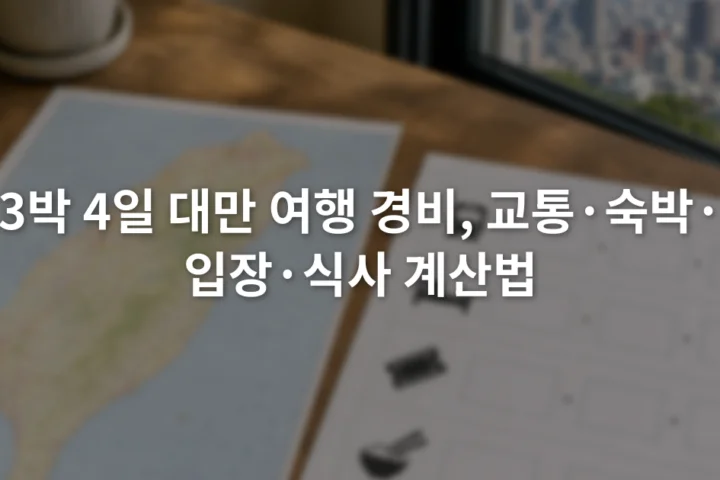 대만 지도 옆에 교통 숙박 입장 식사 항목이 적힌 여행 경비 계산표