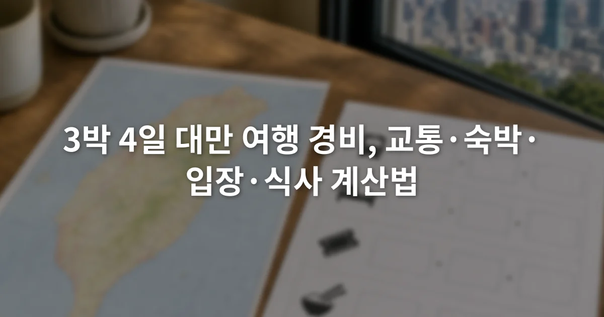 대만 지도 옆에 교통 숙박 입장 식사 항목이 적힌 여행 경비 계산표