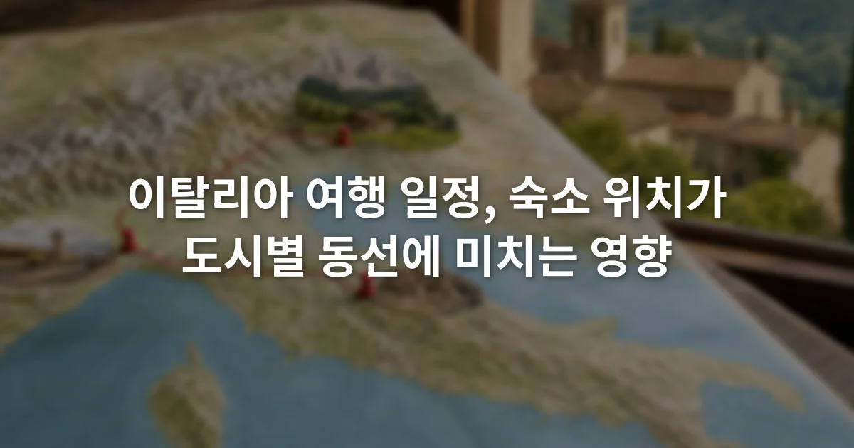 기차역과 구시가지, 돌로미티 계곡 숙소를 이동선으로 연결한 이탈리아 지도
