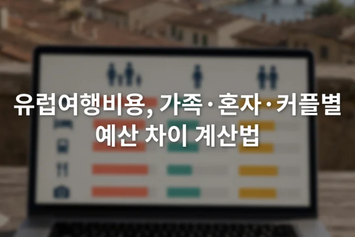 노트북 화면에 가족 혼자 커플 여행의 항목별 예산 비교표가 열린 장면