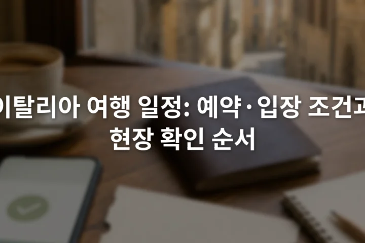 스마트폰 예약 확인 화면과 입장권, 신분증, 여행 메모가 탁자 위에 놓인 장면