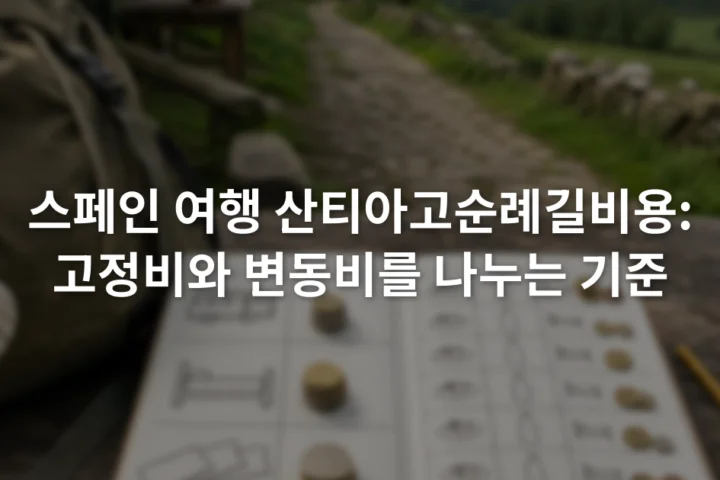 순례 배낭 옆에서 교통비와 숙박비를 고정비와 변동비로 나누어 적는 예산표