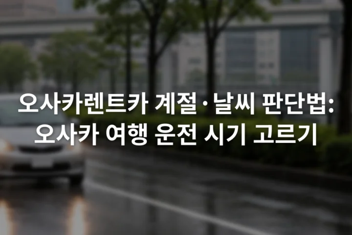 비가 내린 오사카 도로에서 전조등을 켜고 주행하는 자동차와 젖은 노면