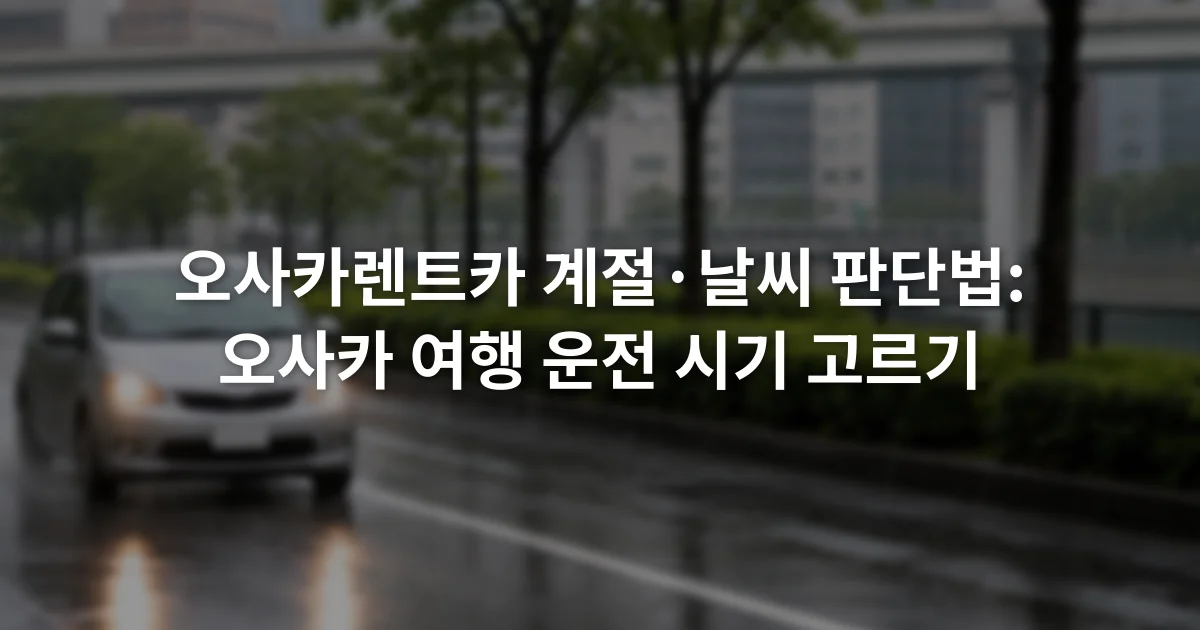 비가 내린 오사카 도로에서 전조등을 켜고 주행하는 자동차와 젖은 노면