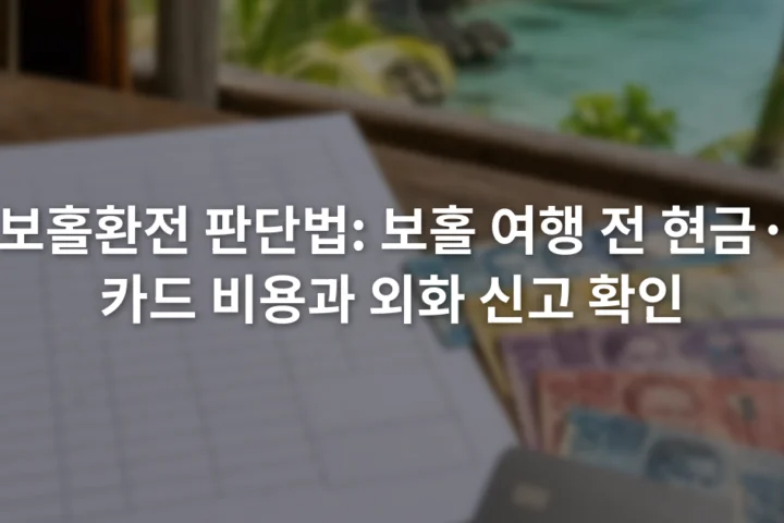 여행 경비표 옆에 필리핀 페소 지폐와 해외결제 카드가 놓인 장면