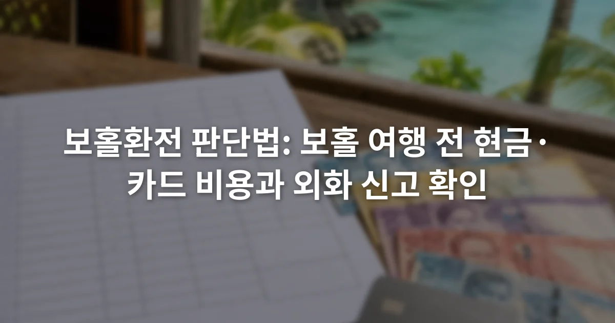 여행 경비표 옆에 필리핀 페소 지폐와 해외결제 카드가 놓인 장면
