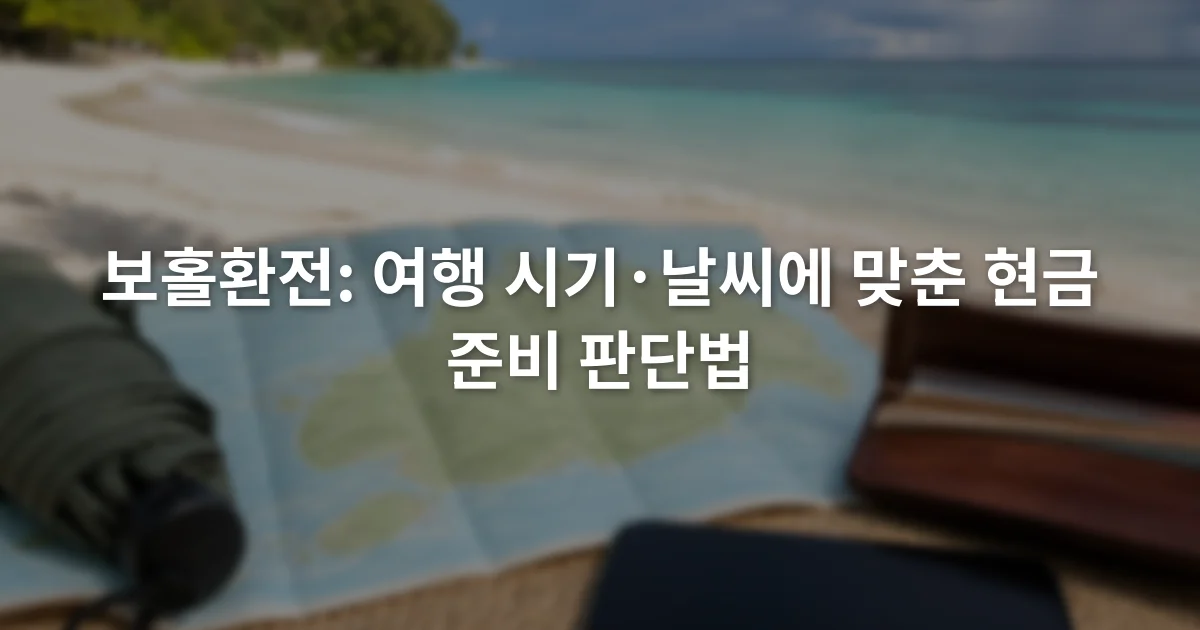 보홀 해변 지도 옆에 우산과 현금 지갑, 휴대전화를 놓은 여행 준비 장면