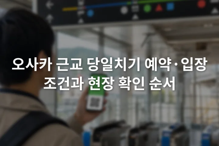스마트폰의 입장권 화면과 철도 안내판을 함께 확인하는 여행자