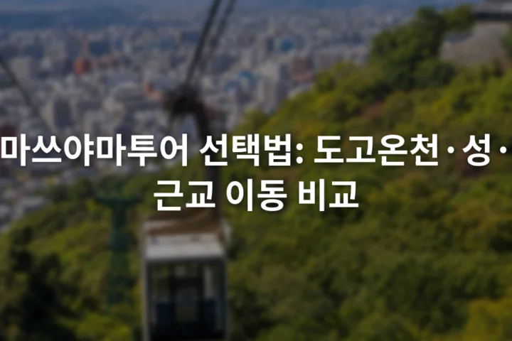 마쓰야마성으로 올라가는 삭도와 산 아래 시가지가 함께 보이는 장면