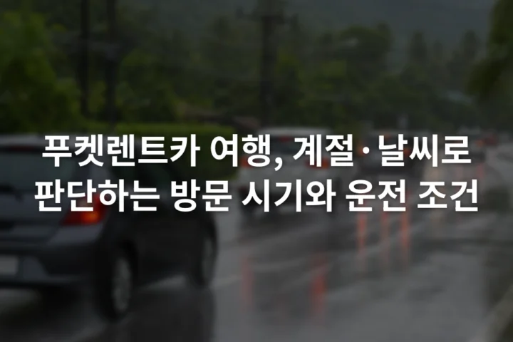 비가 내린 푸켓 도로에서 차량들이 젖은 노면을 따라 천천히 이동하는 장면