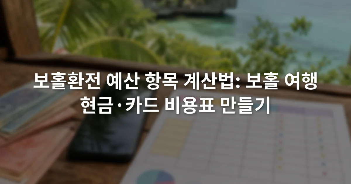 휴대전화 계산기 옆에 원화와 페소 예산 항목을 적은 여행 경비표가 놓인 장면