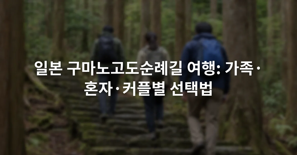 돌계단이 이어진 삼나무 숲길을 배낭을 메고 걷는 세 여행자