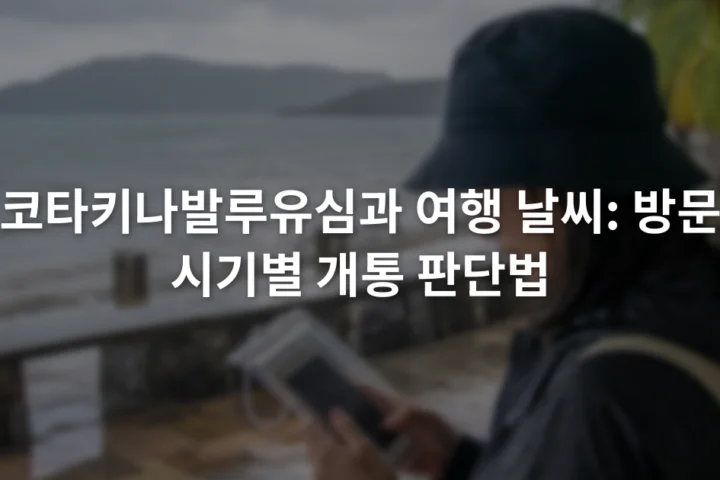 비 내리는 코타키나발루 해안에서 방수 주머니에 넣은 스마트폰을 확인하는 여행자