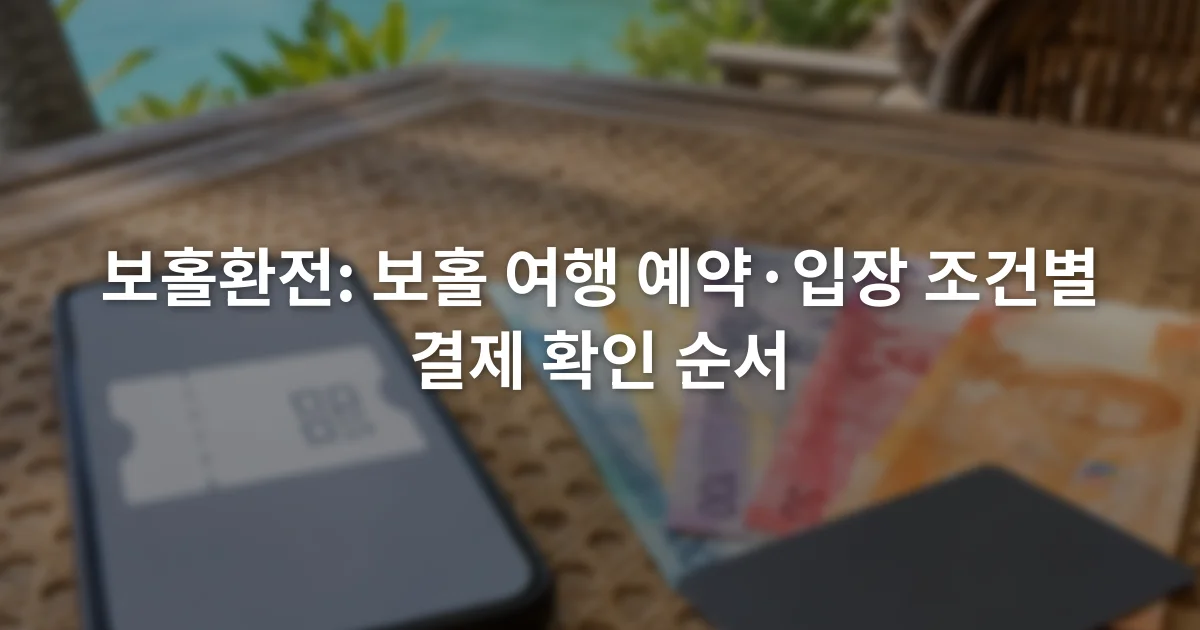 휴대전화에 표시된 예약 바우처 옆에 필리핀 페소 지폐와 해외결제 카드가 놓인 장면