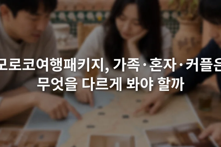 모로코 지도를 가운데 두고 객실 유형과 이동 조건을 함께 검토하는 세 여행자