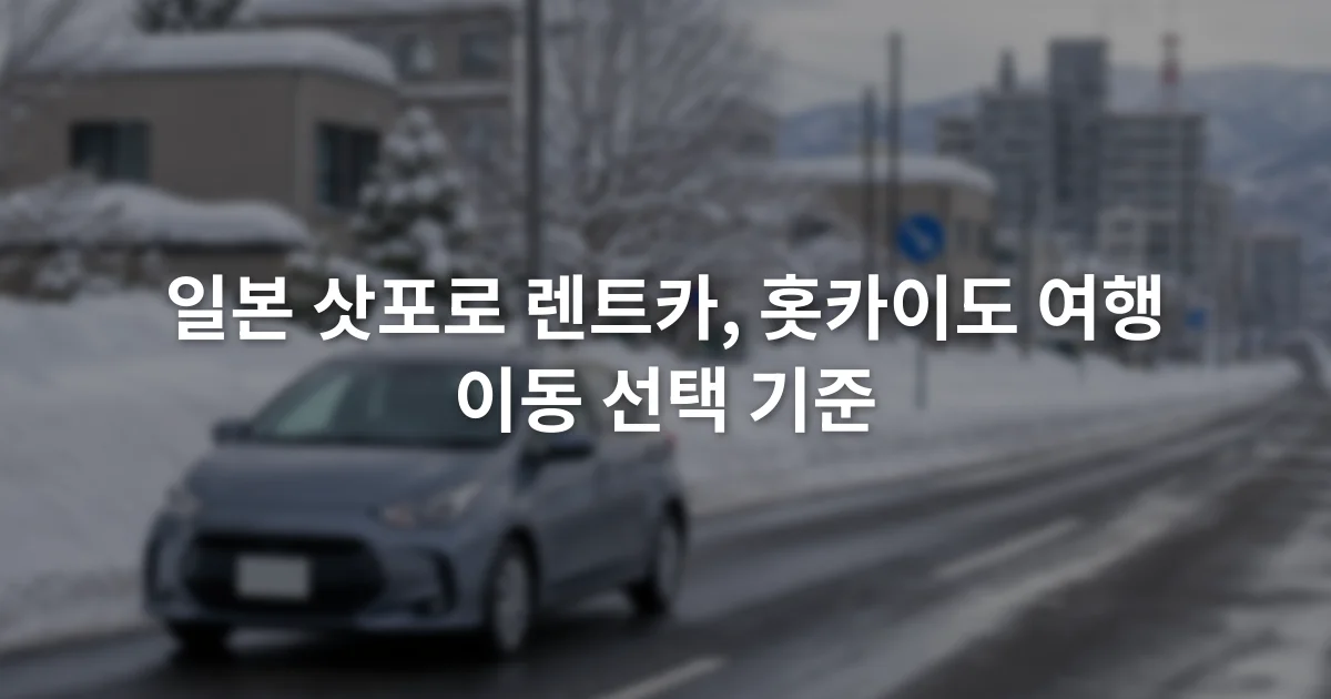 눈이 쌓인 삿포로 도로의 좌측 차로와 자동차, 도로 표지판