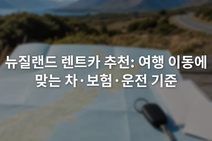 뉴질랜드 도로 지도 옆에 자동차 열쇠와 운전면허 서류가 놓인 장면