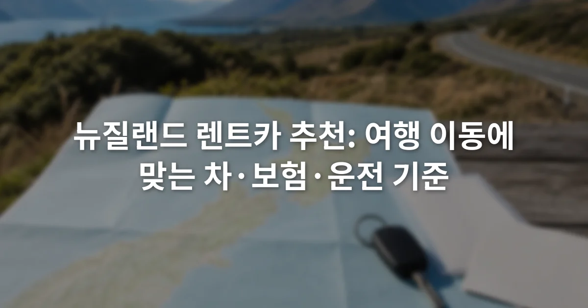 뉴질랜드 도로 지도 옆에 자동차 열쇠와 운전면허 서류가 놓인 장면