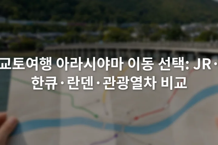 아라시야마 철도역과 도게쓰교 주변 이동 방향을 표시한 교통 지도