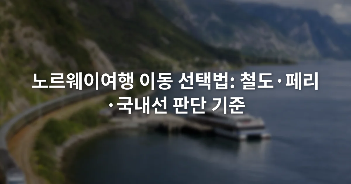 산과 피오르 사이 선로를 달리는 열차와 인근 선착장에 정박한 여객선
