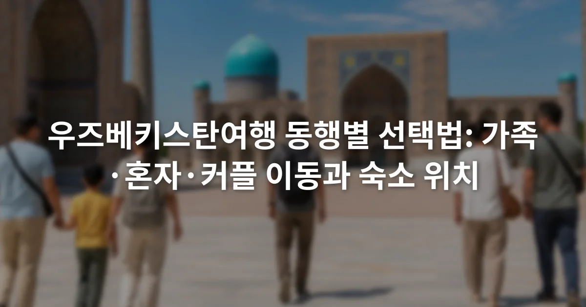 사마르칸트의 푸른 돔 건축물과 넓은 광장을 걷는 여러 여행자