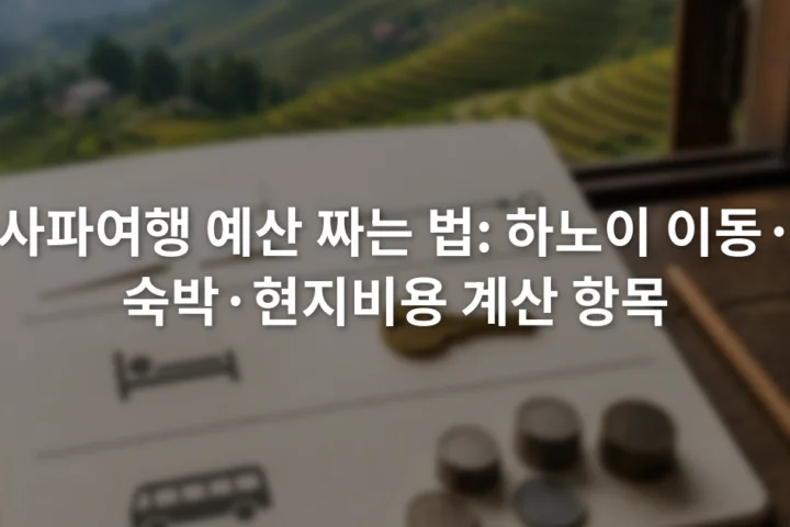 노트 위에 하노이 왕복 교통비와 숙박비, 현지 이동비 항목을 나누어 적은 사파 여행 예산표