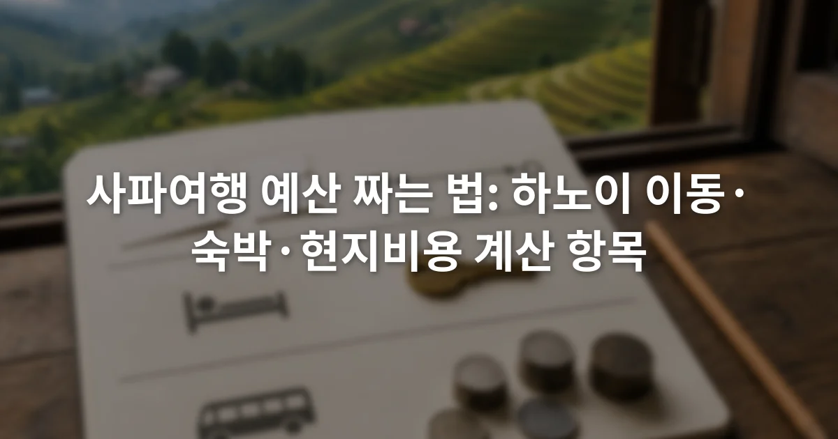 노트 위에 하노이 왕복 교통비와 숙박비, 현지 이동비 항목을 나누어 적은 사파 여행 예산표
