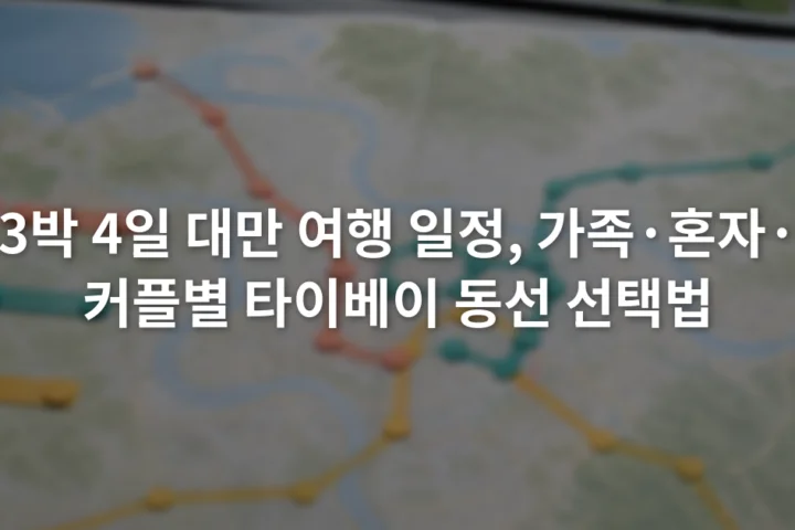 타이베이 지도 위에 도심 블록과 선택형 근교 방향을 색으로 구분한 일정 설계표