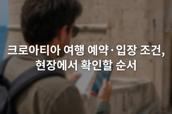 휴대전화의 예약 확인 화면과 종이 메모를 함께 살펴보는 여행자
