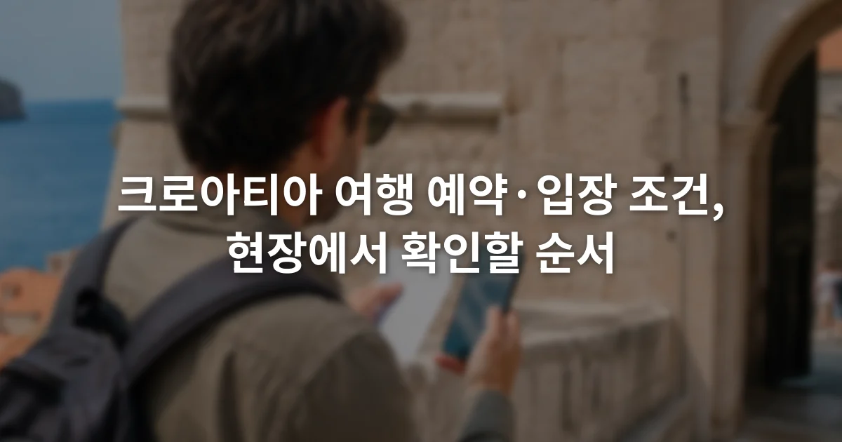휴대전화의 예약 확인 화면과 종이 메모를 함께 살펴보는 여행자